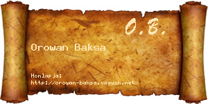 Orowan Baksa névjegykártya